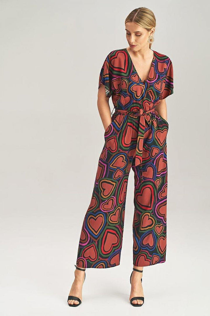 Wide-Leg Jumpsuit with Floral, Stripe, and Heart Pattern - Ludowika 