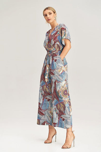 Wide-Leg Jumpsuit with Floral, Stripe, and Heart Pattern