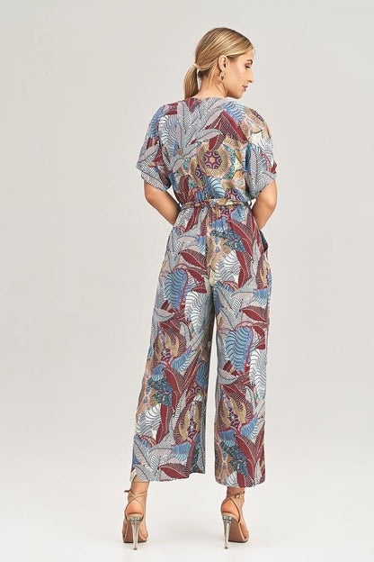 Wide-Leg Jumpsuit with Floral, Stripe, and Heart Pattern