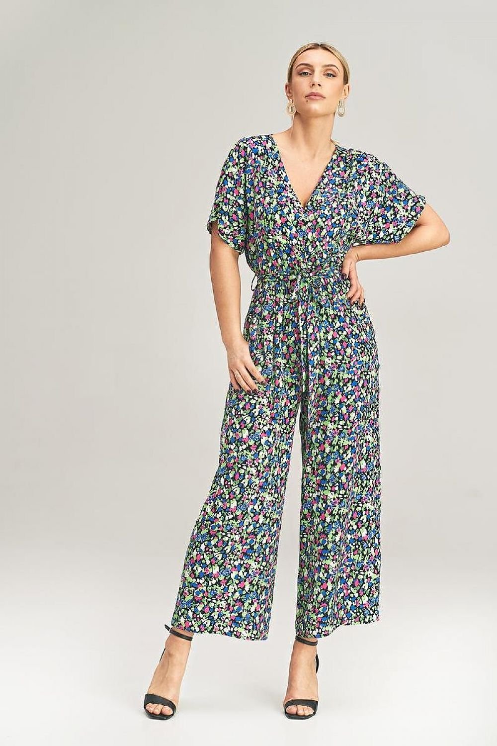 Wide-Leg Jumpsuit with Floral, Stripe, and Heart Pattern