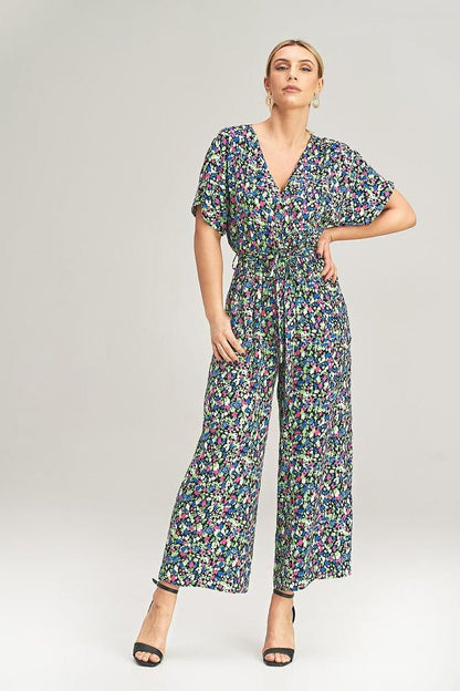 Wide-Leg Jumpsuit with Floral, Stripe, and Heart Pattern