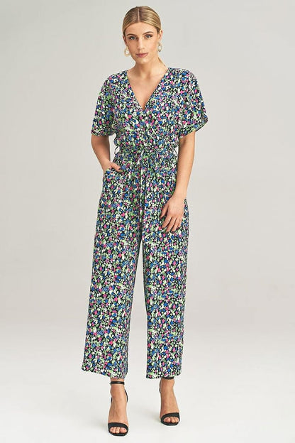 Wide-Leg Jumpsuit with Floral, Stripe, and Heart Pattern