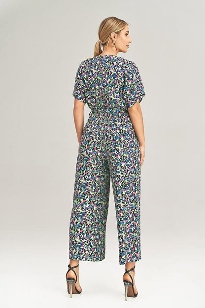 Wide-Leg Jumpsuit with Floral, Stripe, and Heart Pattern