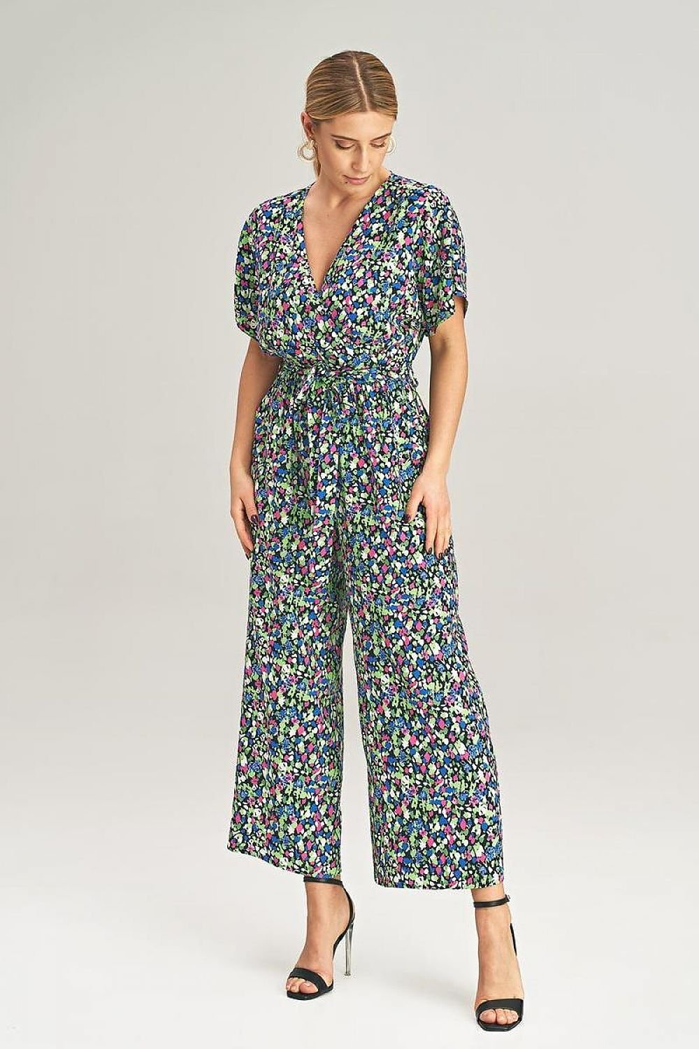 Wide-Leg Jumpsuit with Floral, Stripe, and Heart Pattern