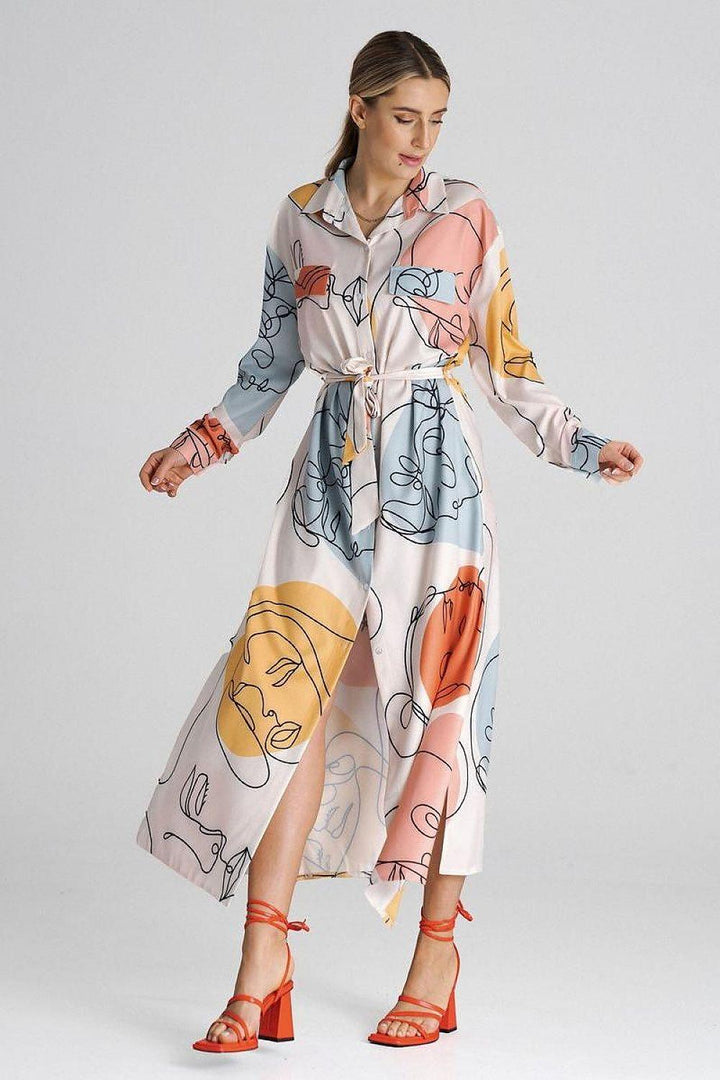 Maxi Shirt Dress with Collar and Waist Tie - Ludowika 