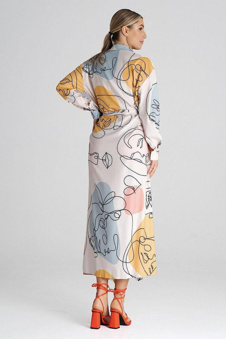 Maxi Shirt Dress with Collar and Waist Tie - Ludowika 