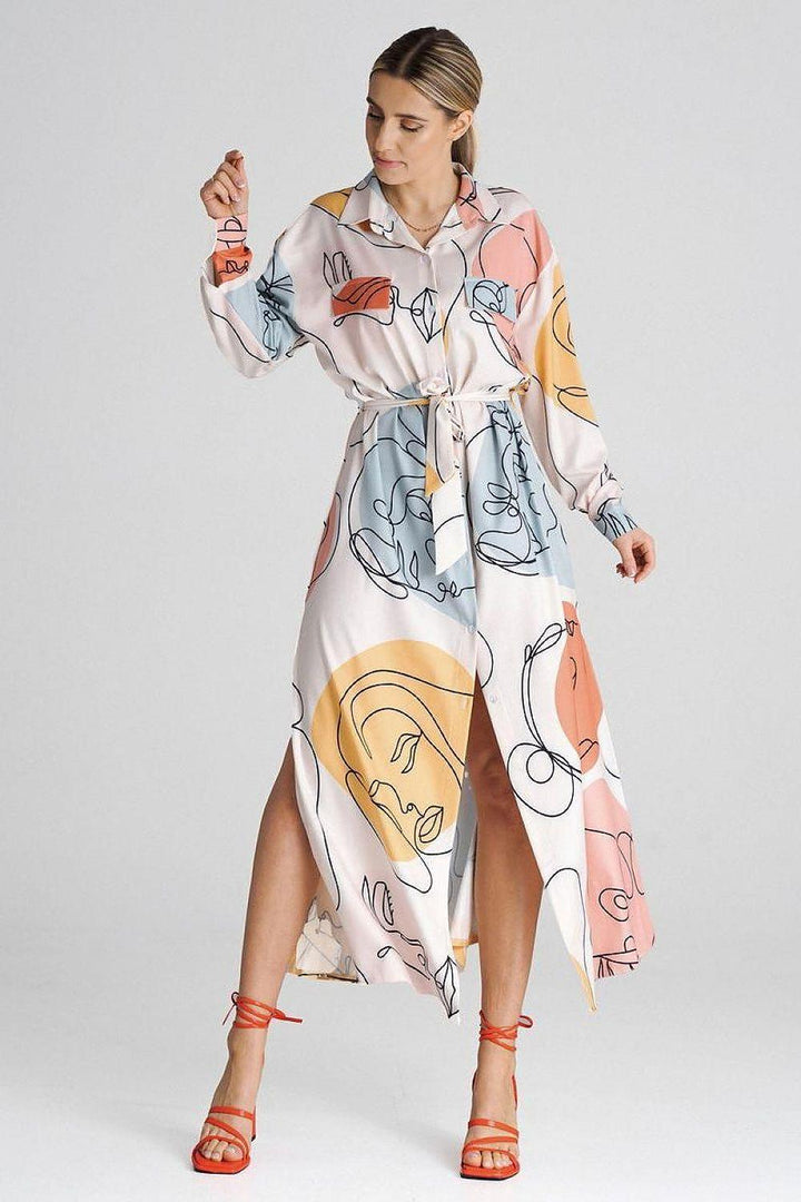 Maxi Shirt Dress with Collar and Waist Tie - Ludowika 