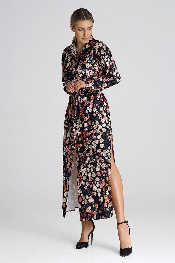 Maxi Shirt Dress with Collar and Waist Tie - Ludowika 