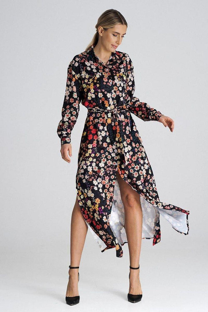 Maxi Shirt Dress with Collar and Waist Tie - Ludowika 