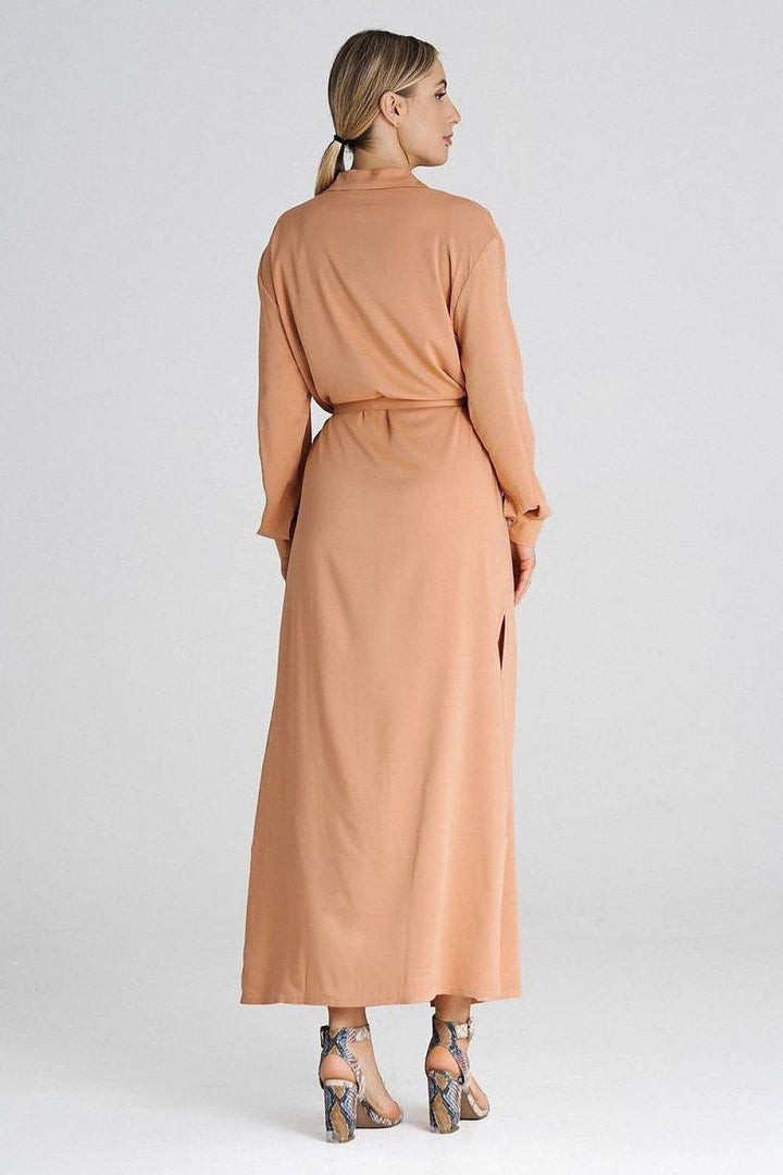 Maxi Shirt Dress with Collar and Waist Tie - Ludowika 