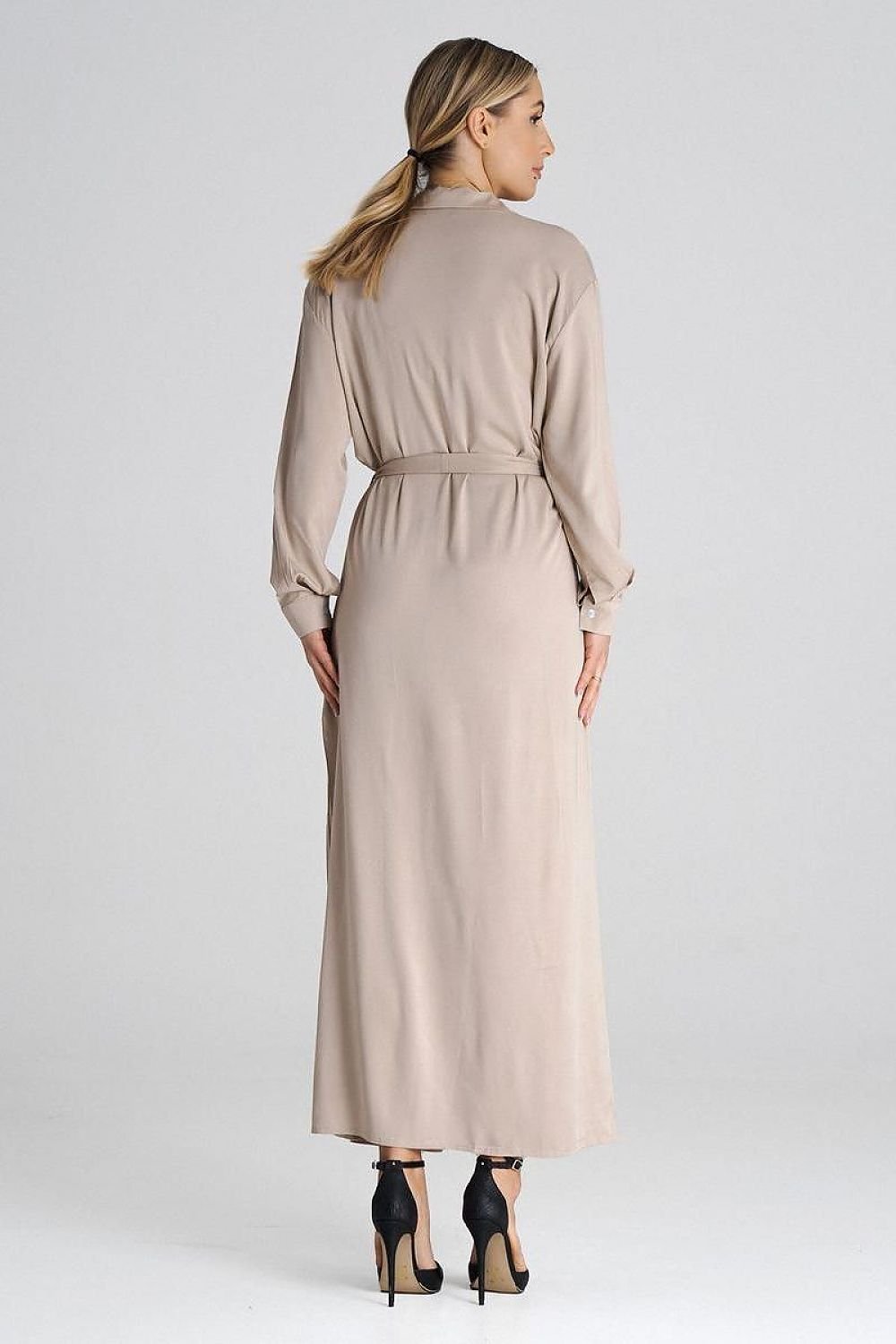 Maxi-Hemdkleid mit Kragen und Taillenband