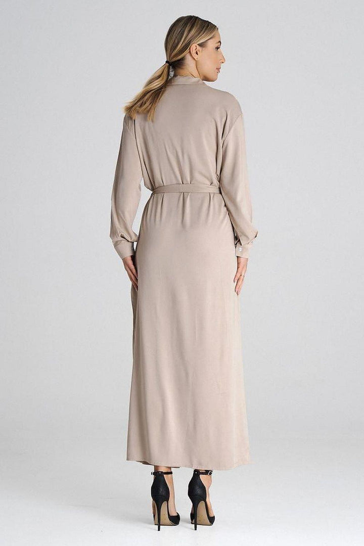 Maxi Shirt Dress with Collar and Waist Tie - Ludowika 