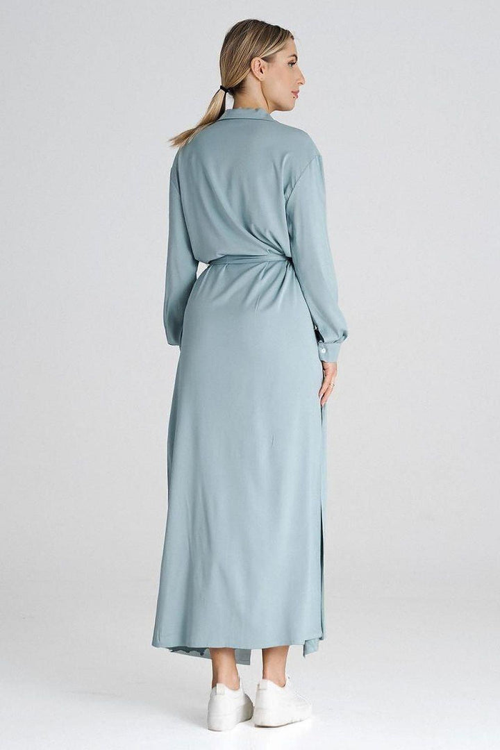 Maxi Shirt Dress with Collar and Waist Tie - Ludowika 