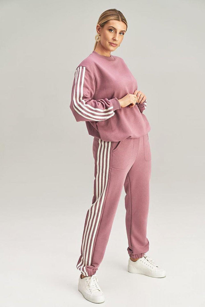 Pullover Sweatshirt & Sweatpants Tracksuit with Stripes - Ludowika 