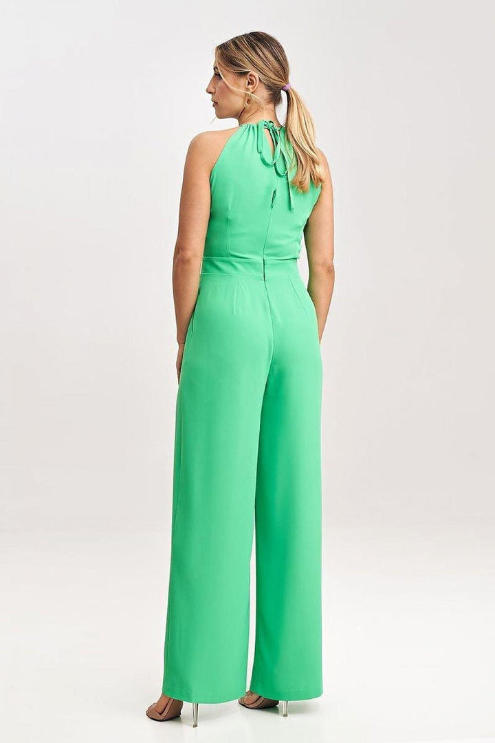 Sleeveless Jumpsuit with Wide Legs, Tied Neck, and Back Zip Closure - Ludowika 