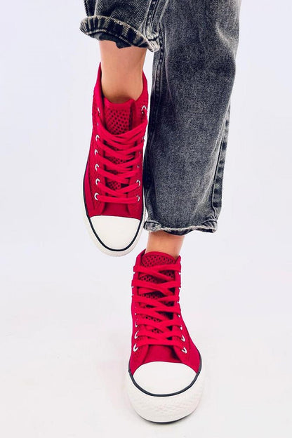 Unique lace-up high-top sneakers featuring a breathable mesh pattern. Made with fabric for both the outer and inner material, these sneakers combine timeless design and comfort to help you stand out with every step.






