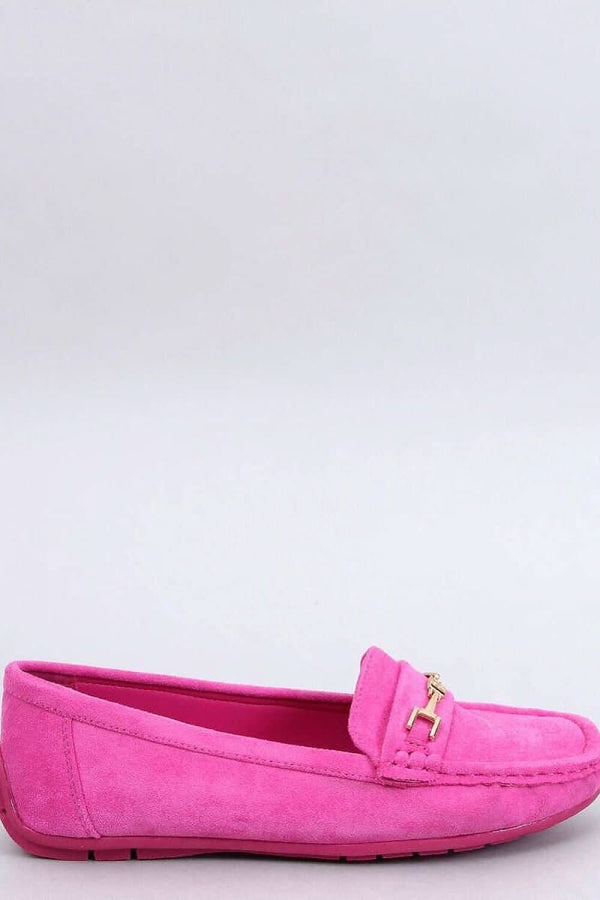 Women's Pink Suede Loafers with Golden Buckle