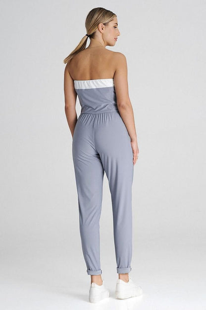 Strapless Jumpsuit with Contrasting Insert and Pleated Legs