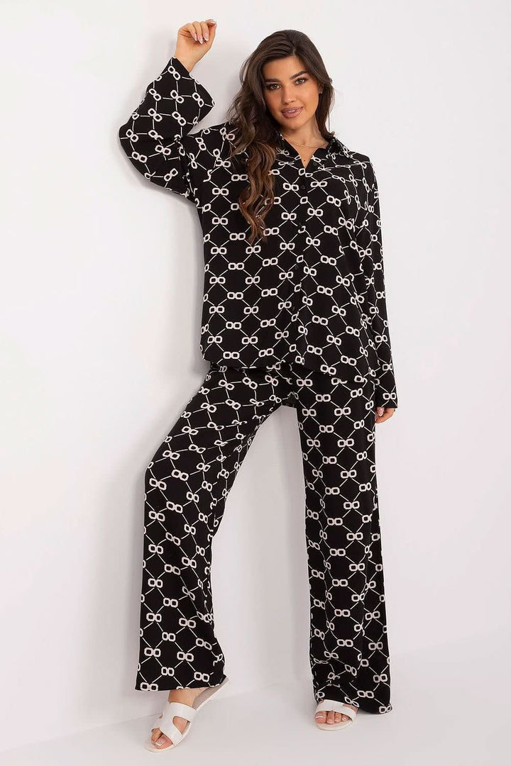 Women's Summer Shirt and Trousers Set with Waist Tie - Ludowika 