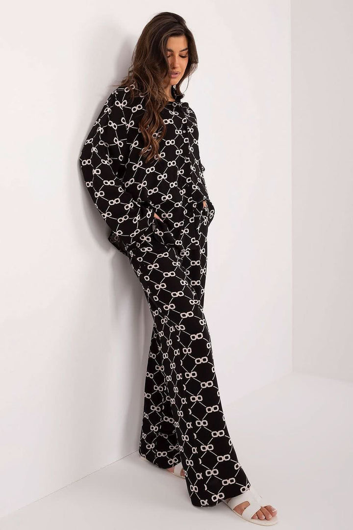 Women's Summer Shirt and Trousers Set with Waist Tie - Ludowika 