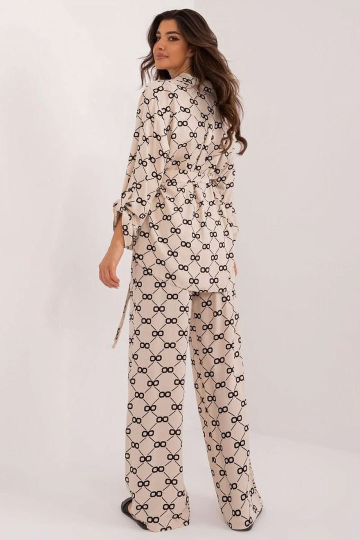 Women's Summer Shirt and Trousers Set with Waist Tie - Ludowika 