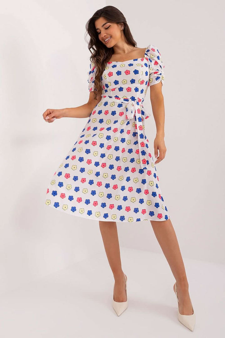 Flared Summer Youth Dress with Heart Neckline, Buff Sleeves, and Tie Belt - Ludowika 