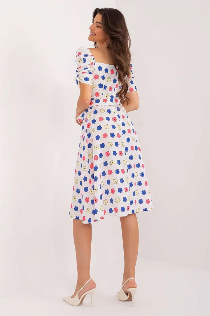 Flared Summer Youth Dress with Heart Neckline, Buff Sleeves, and Tie Belt - Ludowika 