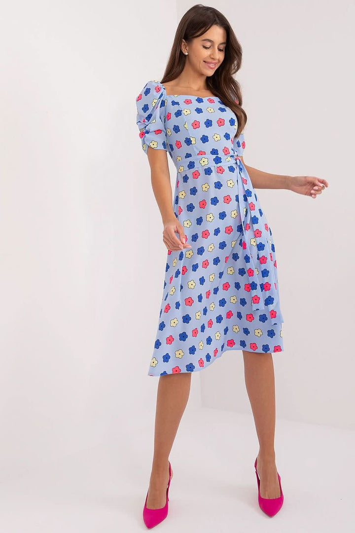 Flared Summer Youth Dress with Heart Neckline, Buff Sleeves, and Tie Belt - Ludowika 