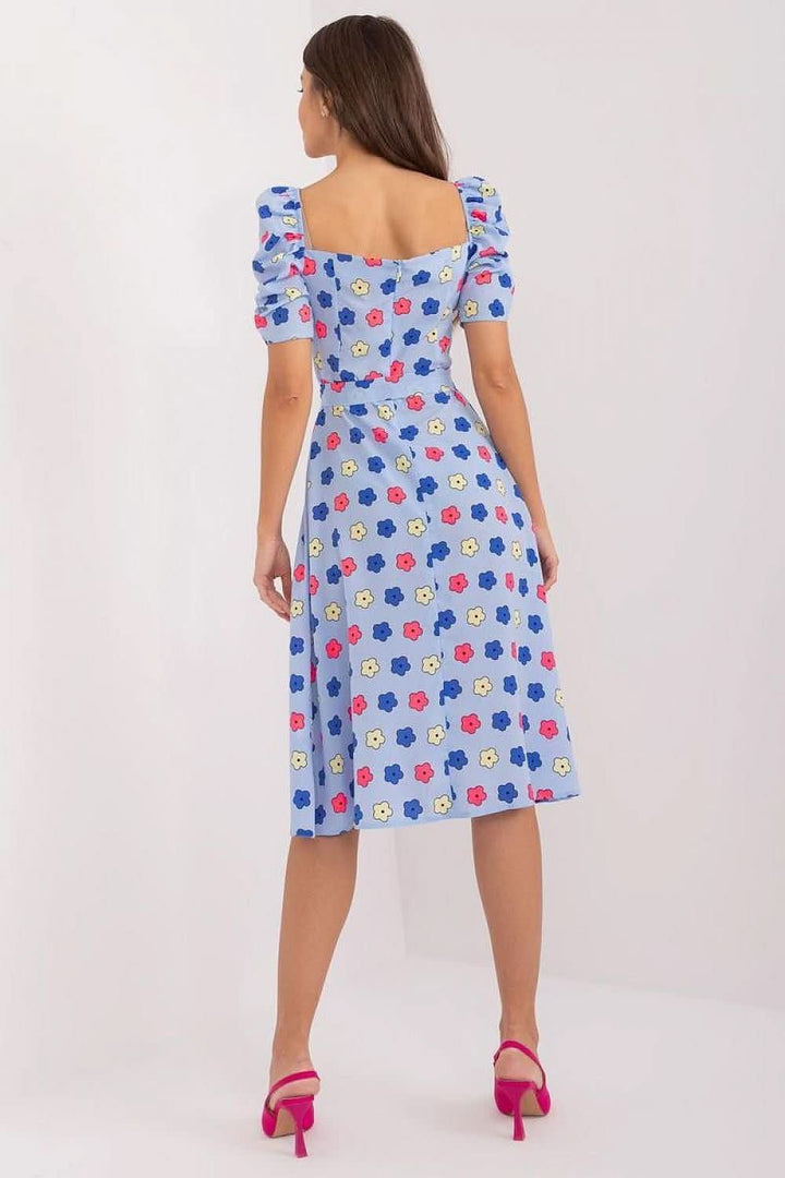 Flared Summer Youth Dress with Heart Neckline, Buff Sleeves, and Tie Belt - Ludowika 