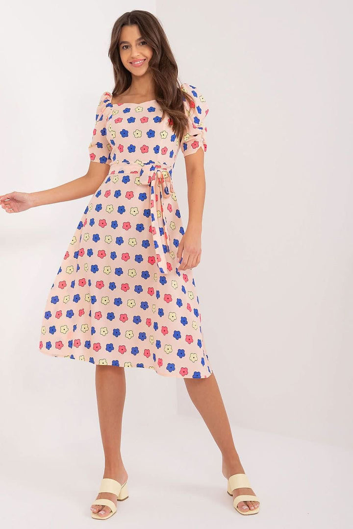 Flared Summer Youth Dress with Heart Neckline, Buff Sleeves, and Tie Belt - Ludowika 