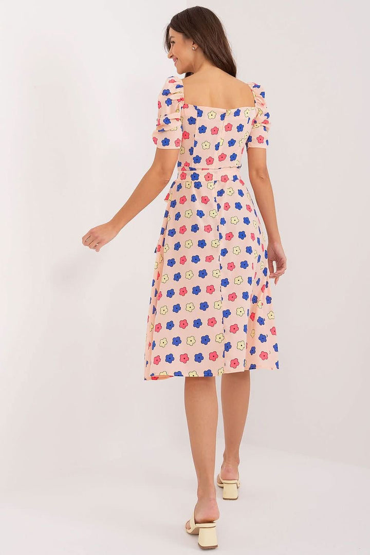Flared Summer Youth Dress with Heart Neckline, Buff Sleeves, and Tie Belt - Ludowika 