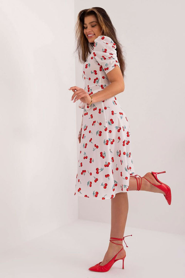 Flared Summer Youth Dress with Heart Neckline, Buff Sleeves, and Tie Belt - Ludowika 
