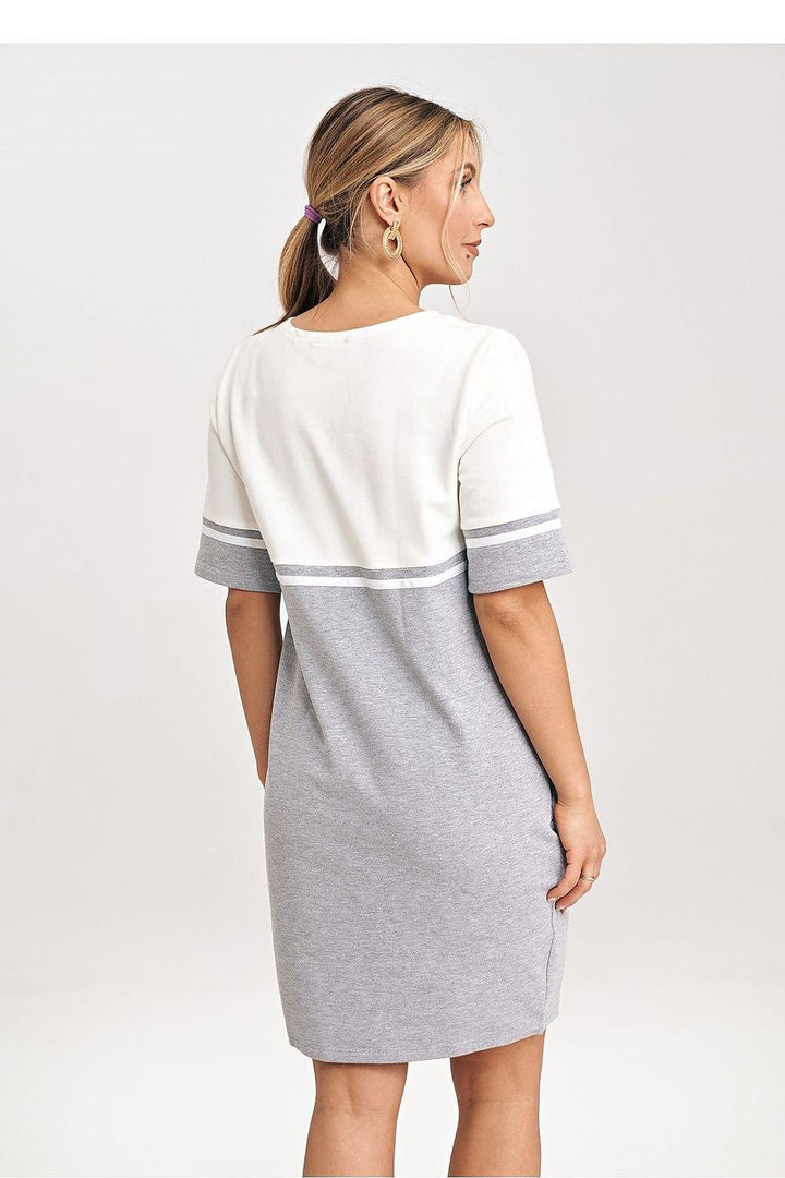 Two-Tone Cotton Mini Dress with Belt and Side Pockets - Ludowika 