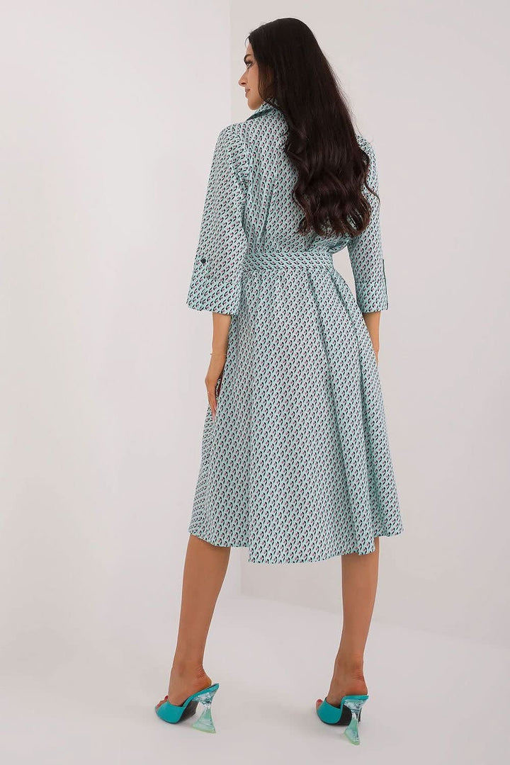 Shirt Dress with Flared Cut, 3/4 Sleeves, and Tie Belt - Ludowika 