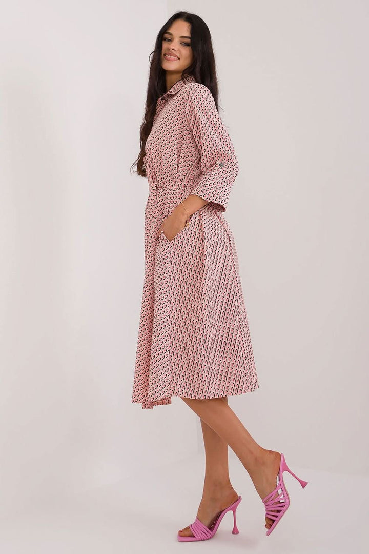 Shirt Dress with Flared Cut, 3/4 Sleeves, and Tie Belt - Ludowika 