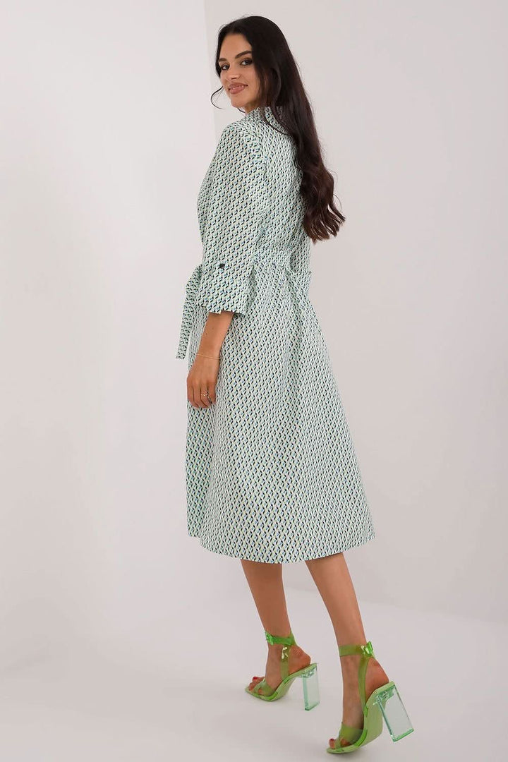 Shirt Dress with Flared Cut, 3/4 Sleeves, and Tie Belt - Ludowika 