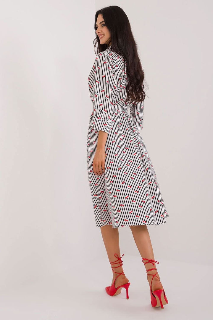Shirt Dress with Flared Cut, 3/4 Sleeves, and Tie Belt - Ludowika 