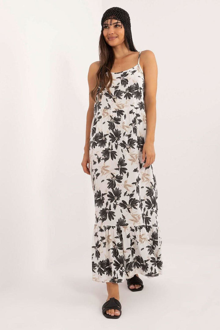 Floral Strapless Midi Dress with Ruffle Detail - Ludowika 
