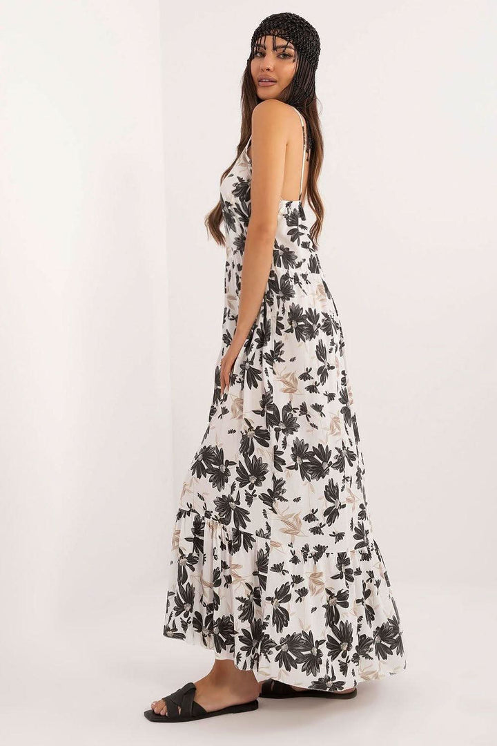 Floral Strapless Midi Dress with Ruffle Detail - Ludowika 