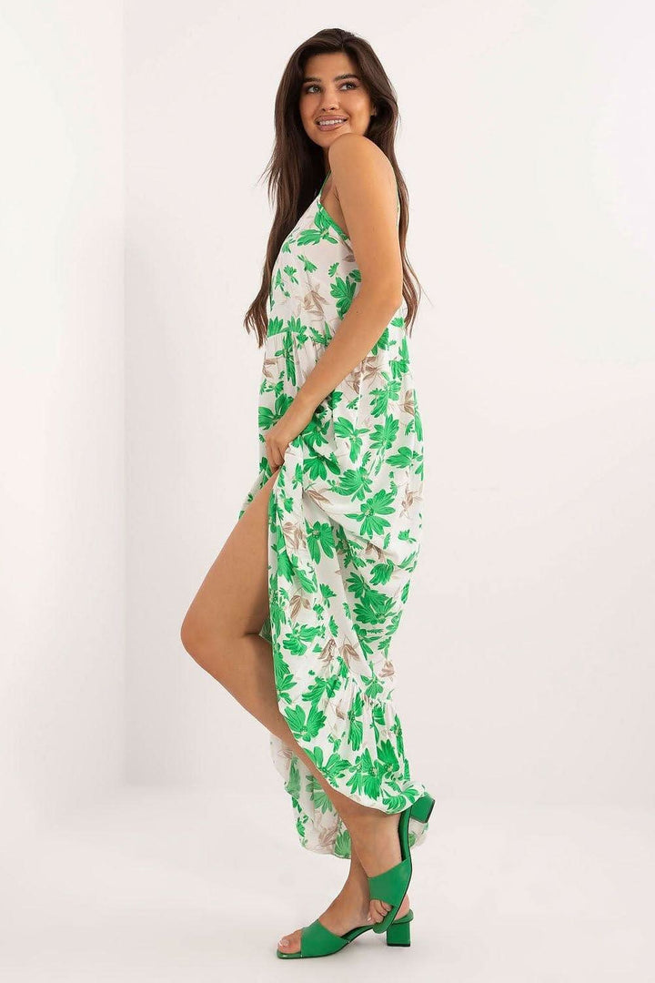 Floral Strapless Midi Dress with Ruffle Detail - Ludowika 