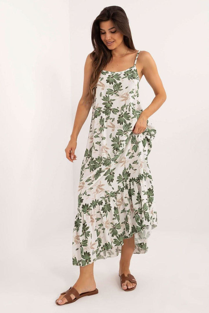 Floral Strapless Midi Dress with Ruffle Detail - Ludowika 