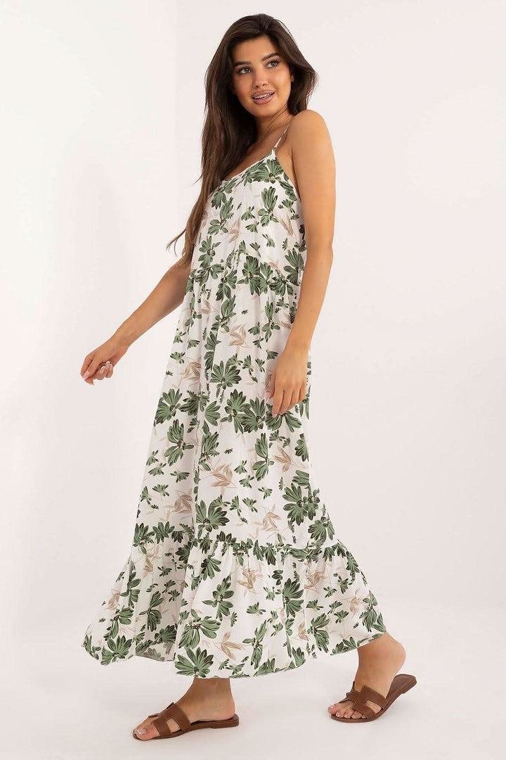Floral Strapless Midi Dress with Ruffle Detail - Ludowika 