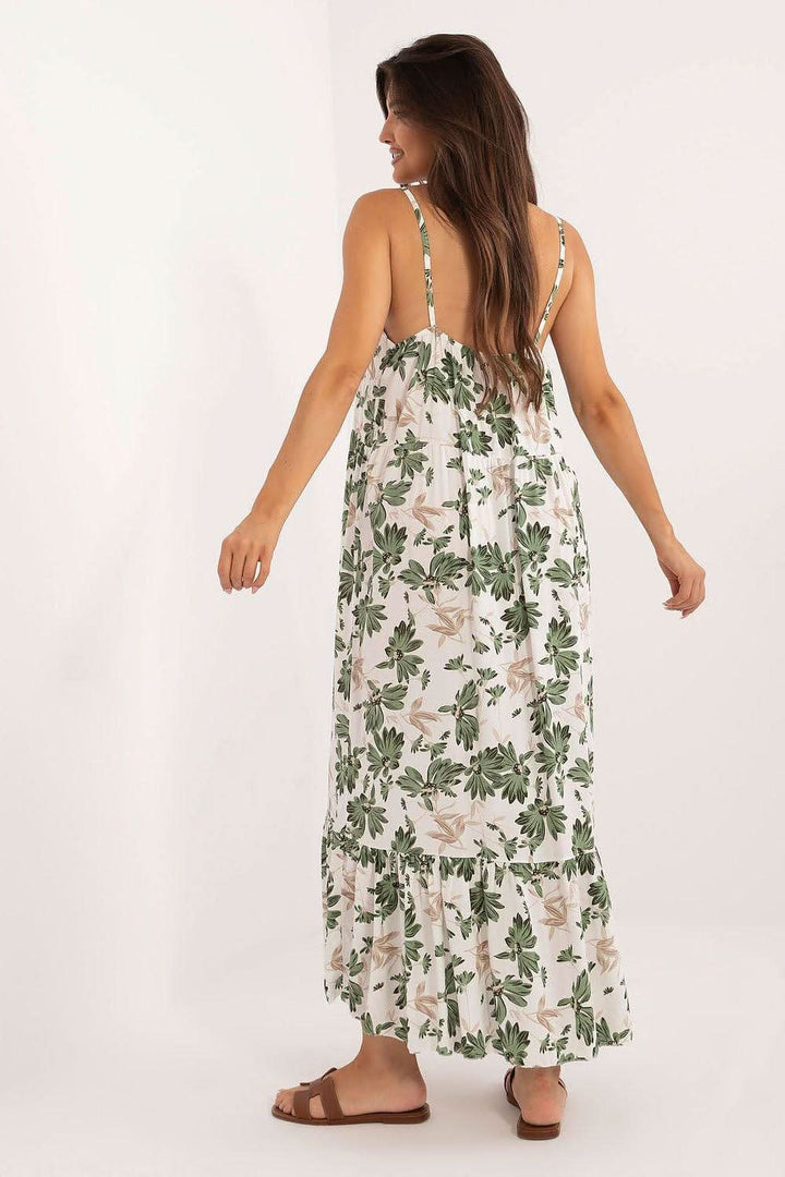 Floral Strapless Midi Dress with Ruffle Detail - Ludowika 