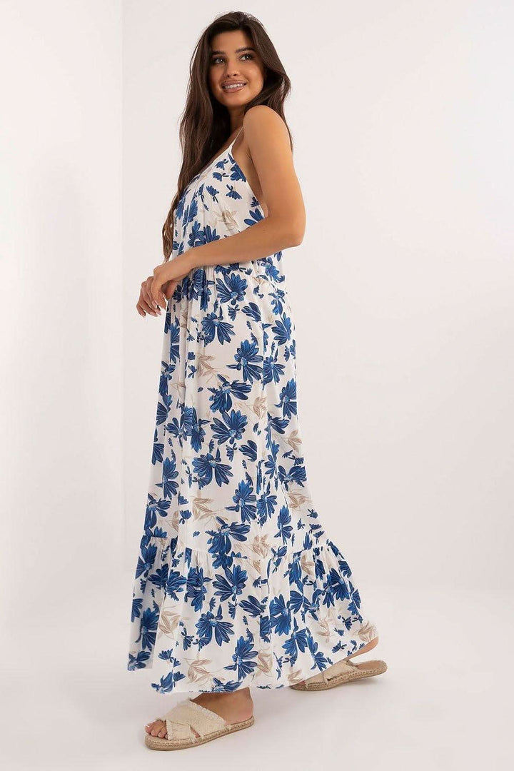 Floral Strapless Midi Dress with Ruffle Detail - Ludowika 