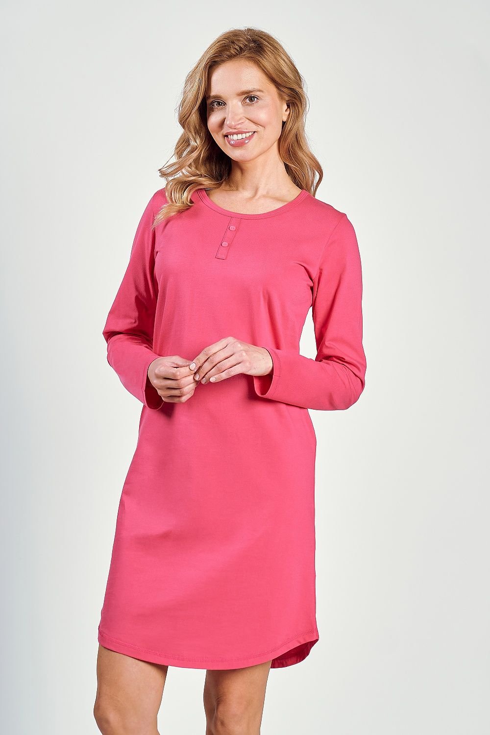 Elegant Semi-Circular Neckline Nightgown with Long Sleeves