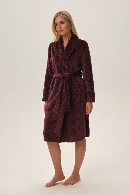 Rich Purple Robe with Rounded Hem, Side Cuts, and Soft Knit Fabric