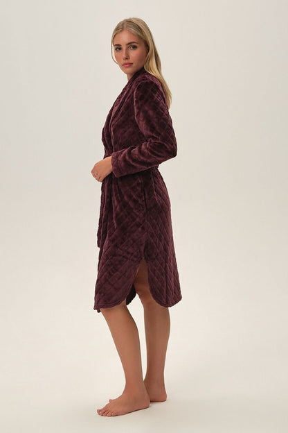 Rich Purple Robe with Rounded Hem, Side Cuts, and Soft Knit Fabric