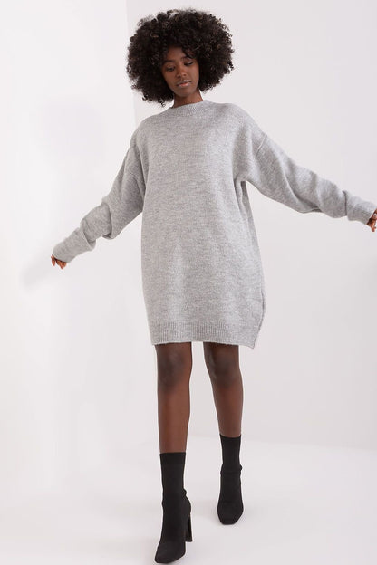 Versatile Knitted Mini Dress with Long Sleeves and Round Neckline