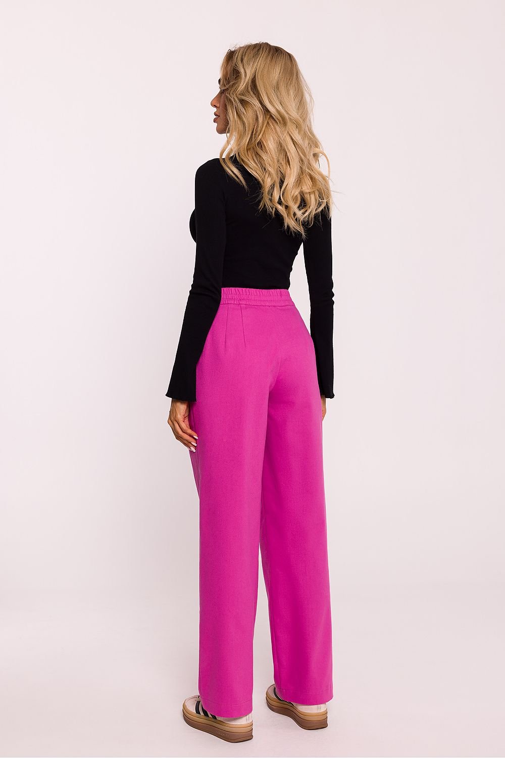 Pantalon large taille haute en coton