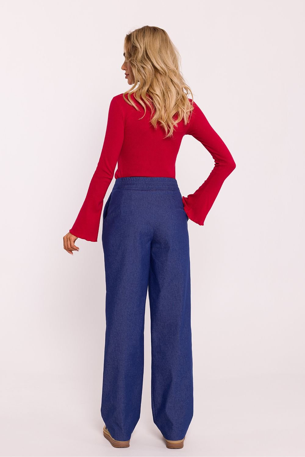 Pantalon large taille haute en coton